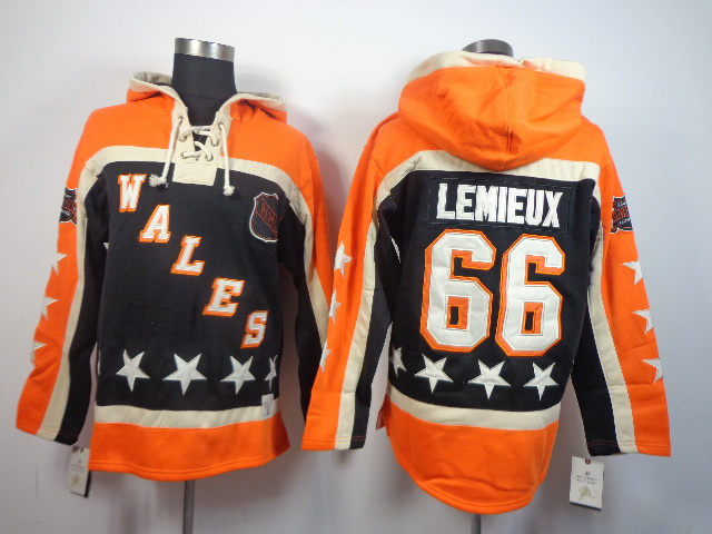 Penguins 66 Lemieux Orange All Star Hooded Jerseys