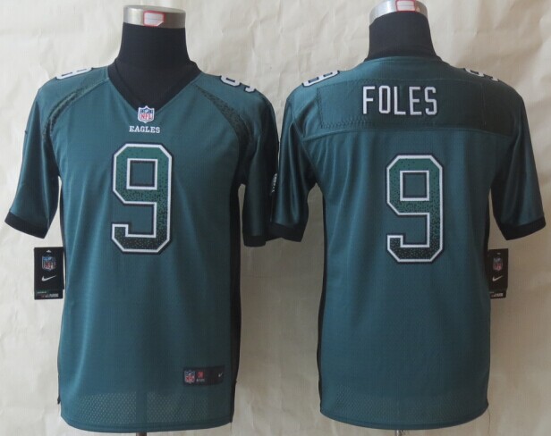 Nike Eagles 9 Foles Drift Green Game Youth Jerseys