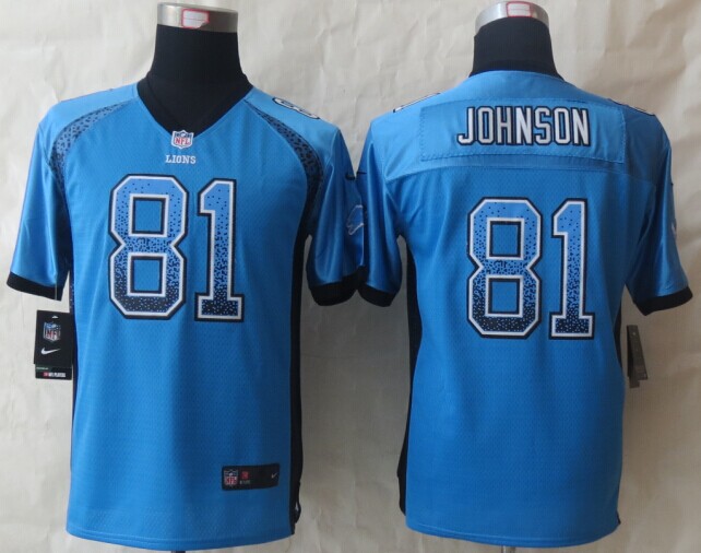 Nike Lions 81 Johnson Drift Blue Game Youth Jerseys